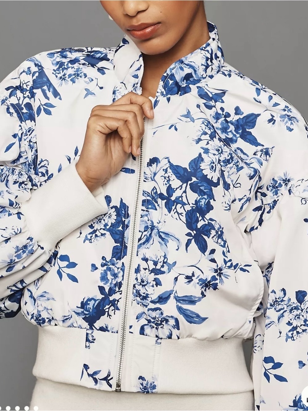 By Anthropologie Cropped Floral Print Bomber Jacket , pre-owned Sz MP